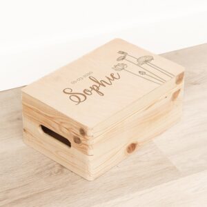Houten Herinneringskist / Memorybox Bloemen - Gepersonaliseerd - gravering