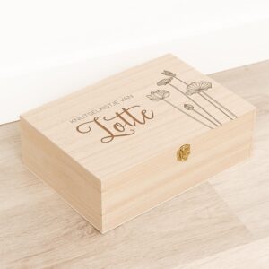 Houten Knutselkist  / Tekenkist Bloemen - Gepersonaliseerd - gravering