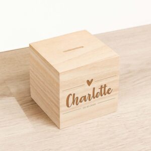 Houten Spaarpot Hartje - Gepersonaliseerd - gravering