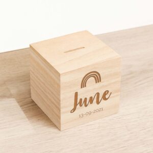 Houten Spaarpot Regenboog - Gepersonaliseerd - gravering
