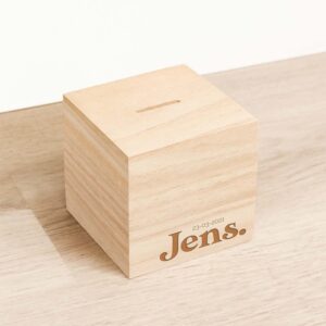 Houten Spaarpot Stijlvol - Gepersonaliseerd - gravering