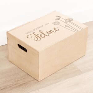 Houten Speelgoedkist / Herinneringskist Bloemen - Gepersonaliseerd - gravering