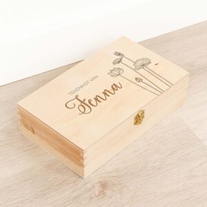 Houten Tekenkist / Penselendoos Bloemen - Gepersonaliseerd - gravering