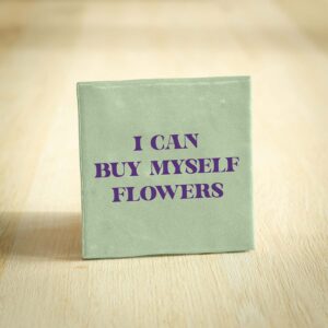 Tegeltje - I Can Buy Myself Flowers | Lichtgroen & Donkerpaars | 10x10cm