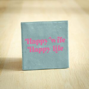 Tegeltje - Happy wife, happy life | Lichtblauw & Lichtroze | 10x10cm