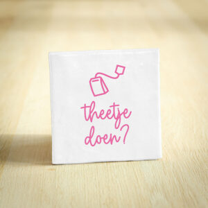 Tegeltje - Theetje doen? | Wit & Roze | 10x10cm