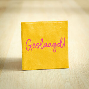 Tegeltje - Geslaagd! | Geel & Roze | 10x10cm
