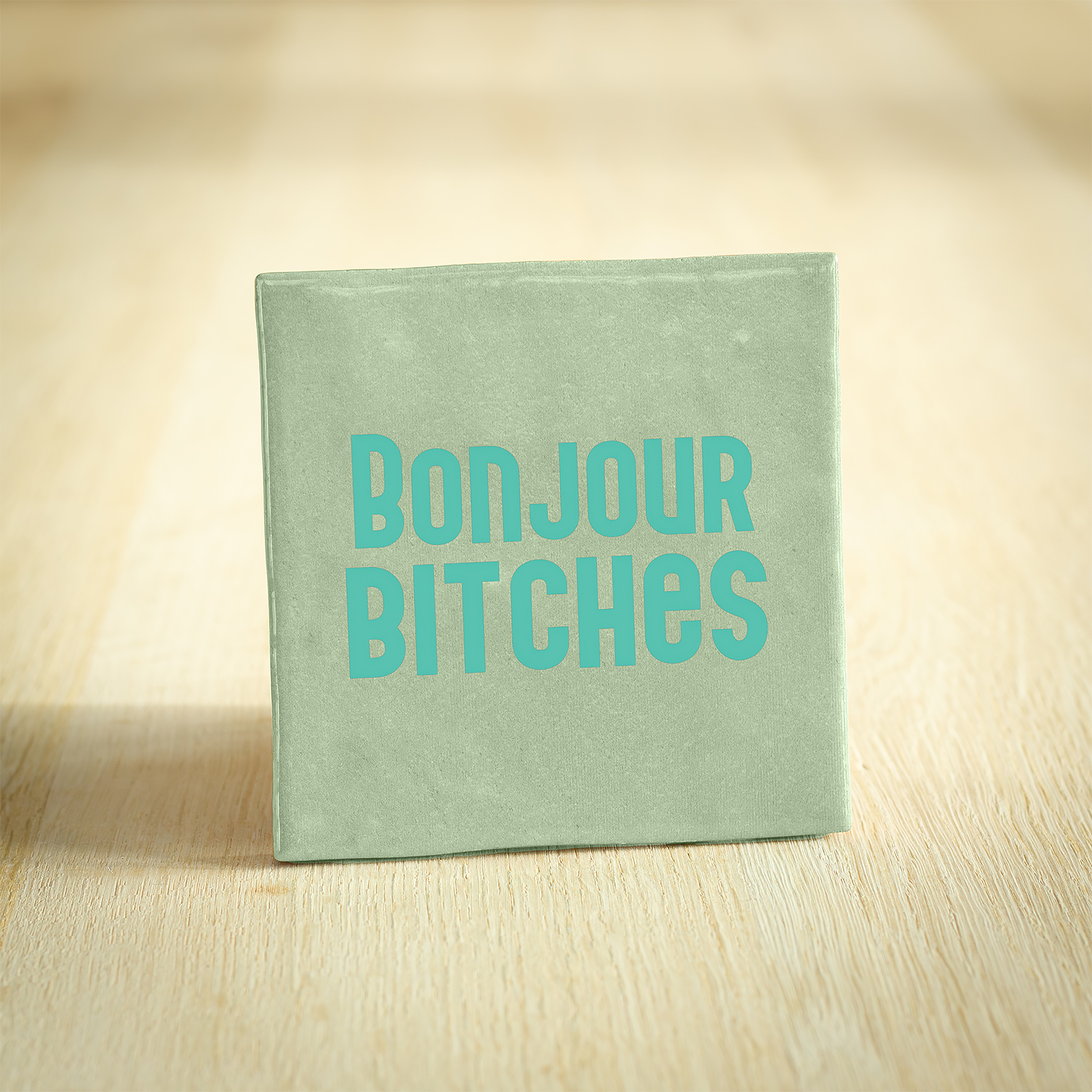 Tegeltje - Bonjour Bitches | Lichtgroen & Zeegroen | 10x10cm