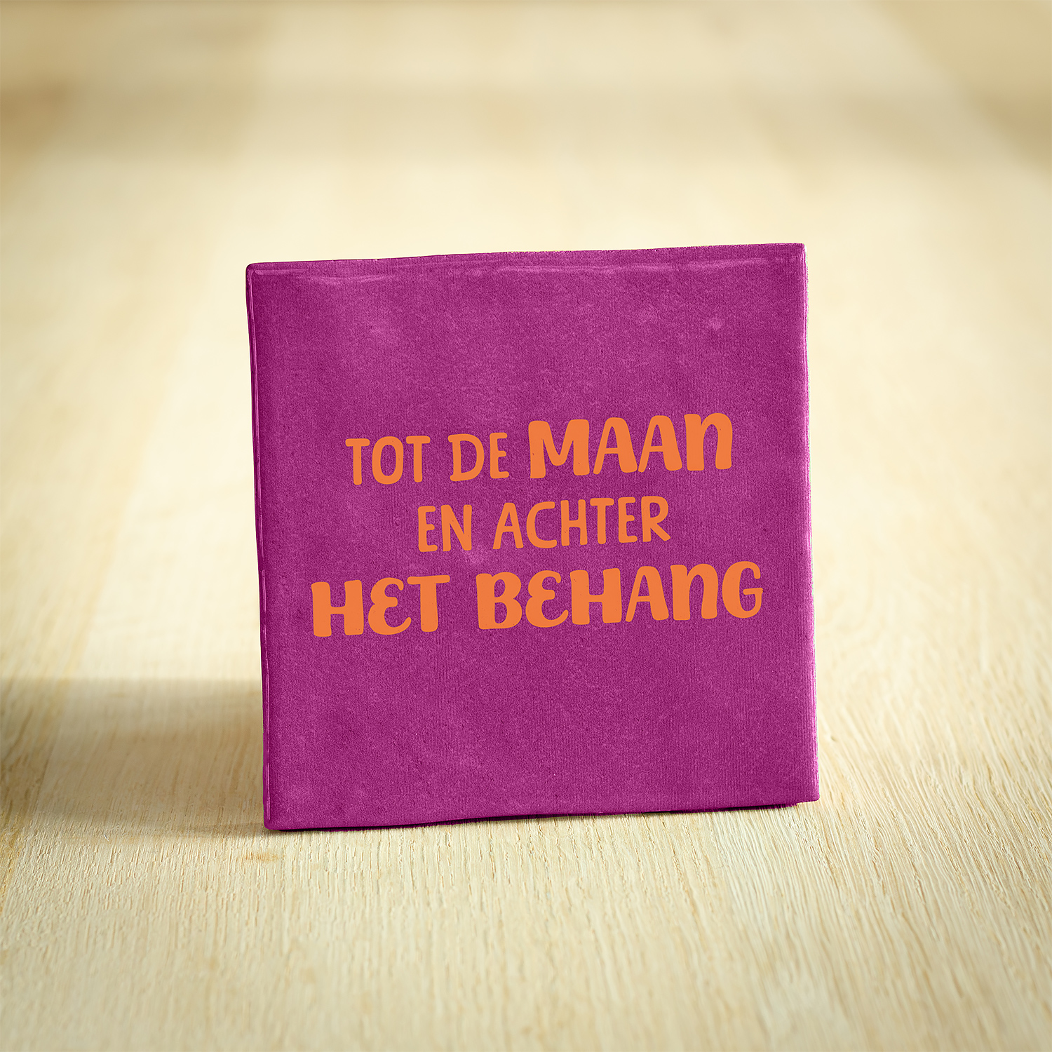 Tegeltje - Tot De Maan En Achter Het Behang | Paars & Oranje | 10x10cm