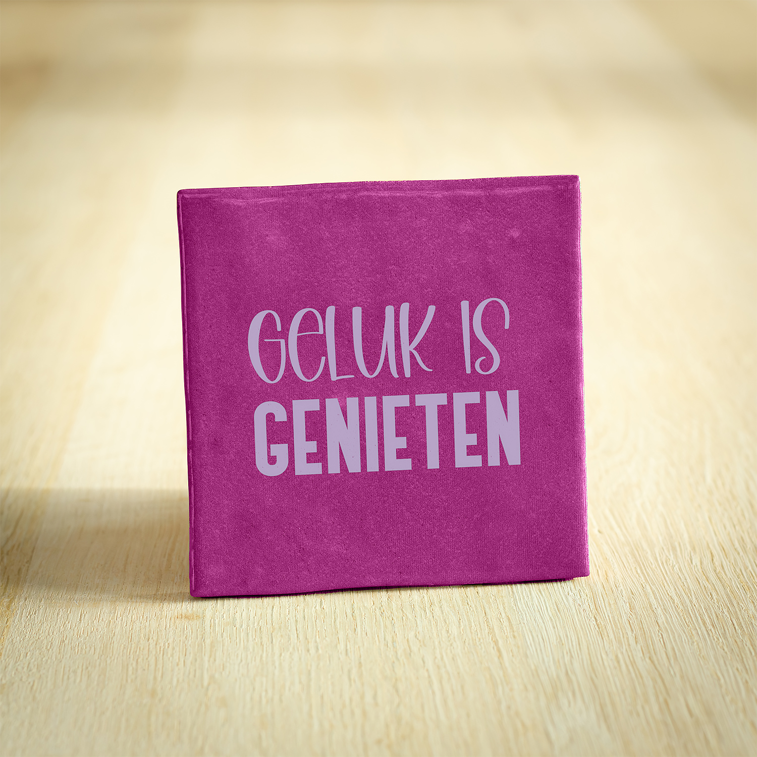 Tegeltje - Geluk Is Genieten | Paars & Lila | 10x10cm