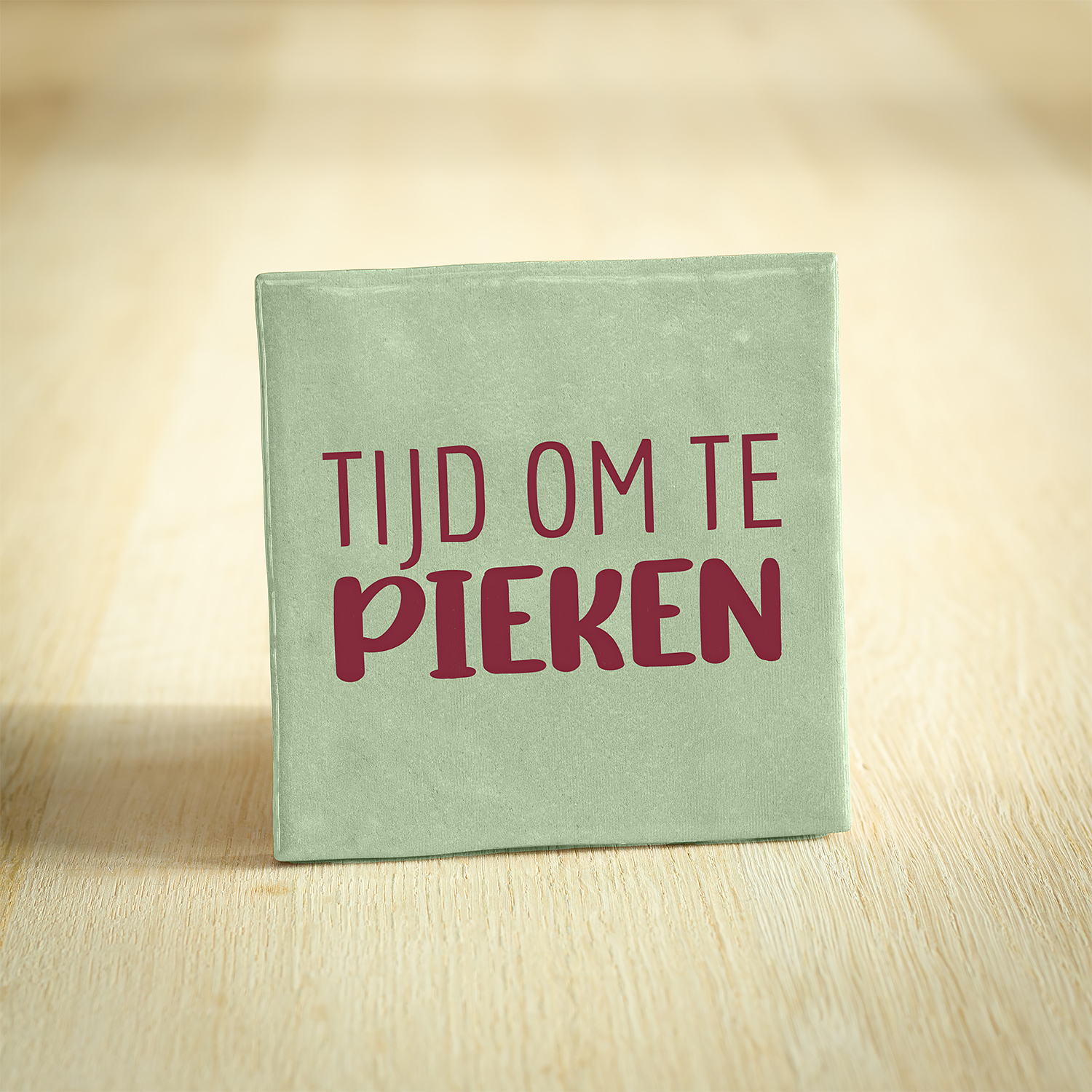 Tegeltje - Tijd Om Te Pieken | Lichtgroen & Bordeaux | 10x10cm